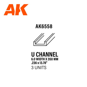 Ak Interactive Styrene U Channel 6.0 WIDTH X 350MM (3pcs) AK6558 - Hobby Heaven