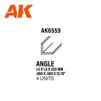 Ak Interactive Styrene Angle 1.50 X 1.50 X 350MM (4pcs) AK6559 - Hobby Heaven