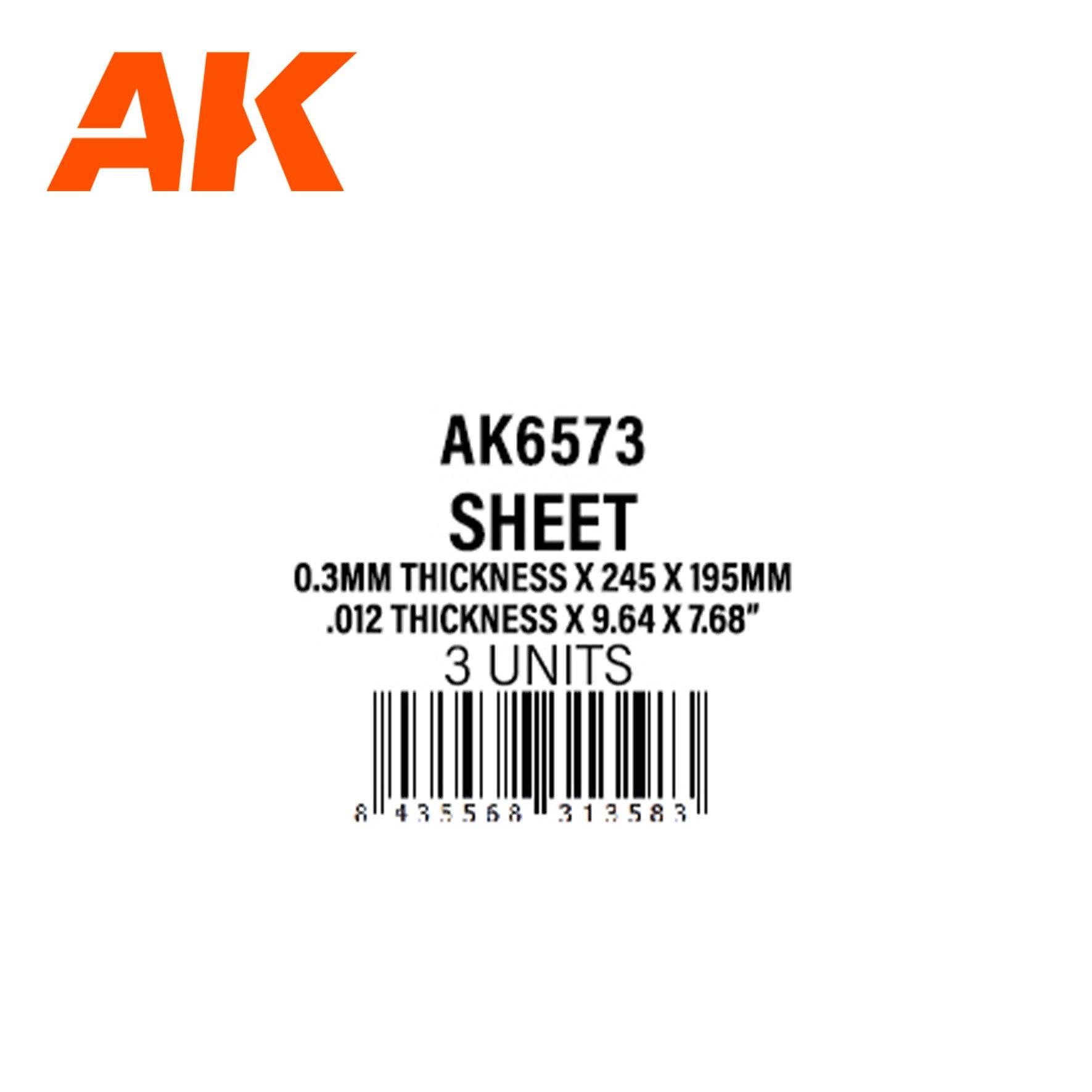 AK Interactive SHEET 0.3 mm thickness x 245x195mmx3units STYRENE AK6573 - Hobby Heaven