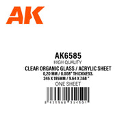 AK Interactive CLEAR ORGANIC GLASS Acrylic SHEET 0.2mmx245x195mm AK6585 - Hobby Heaven