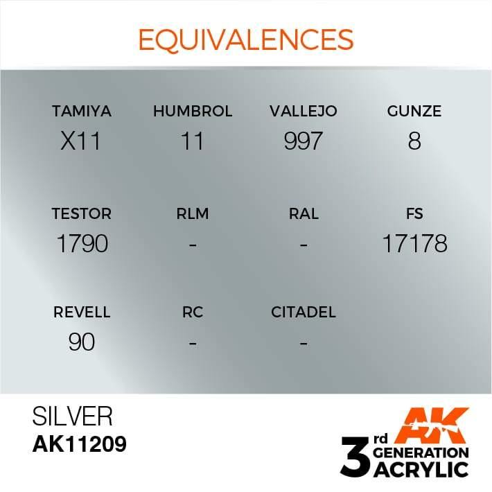 AK Interactive 3rd Gen Silver 17ml - Hobby Heaven