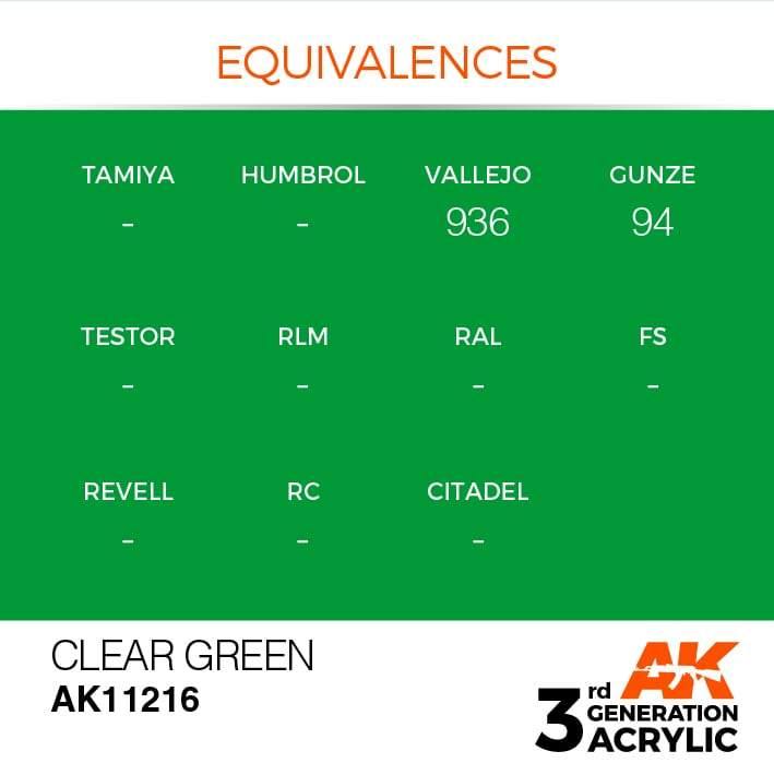AK Interactive 3rd Gen Clear Green 17ml - Hobby Heaven