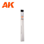 AK Modeling Styrene pack: white half-round lengths sealed in AK's orange-banded styrene sleeve