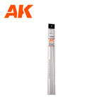 AK Modeling Styrene pack: white square tubes sealed in AK's orange-banded styrene sleeve