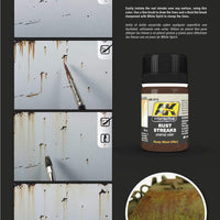 Application of AK013 Rust Streaks on a scale model, simulating natural corrosion.