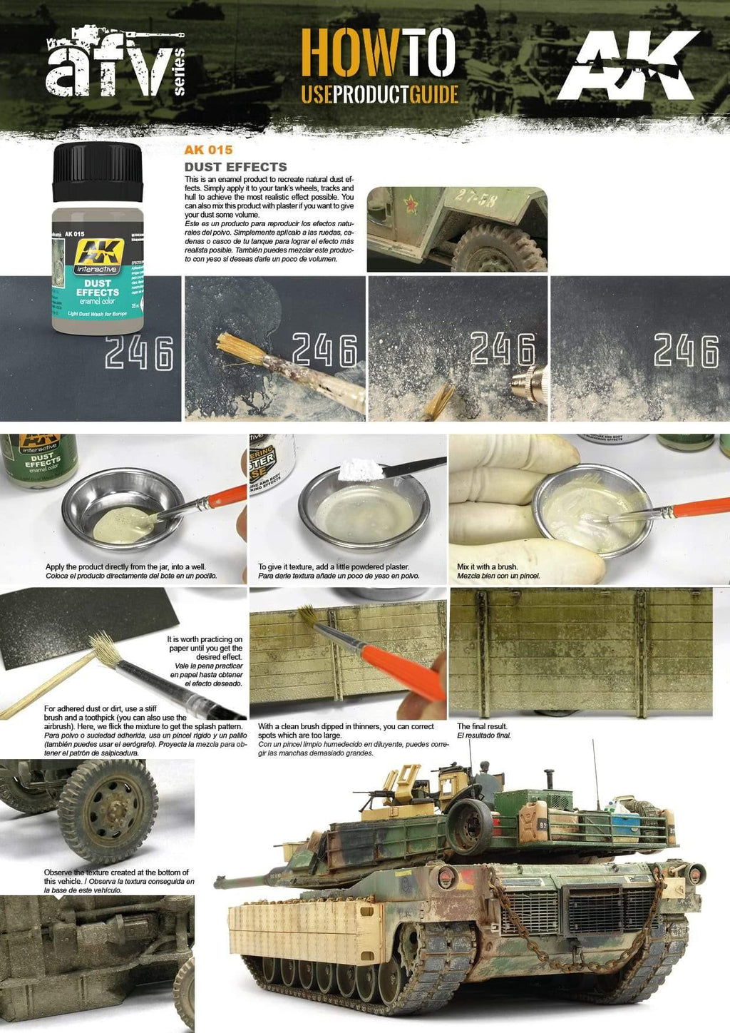 Application of AK015 Dust Effects on a model tank’s tracks and hull for a natural dust effect.