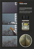 Close-up of realistic fresh mud weathering created with AK016 Fresh Mud on a scale model.