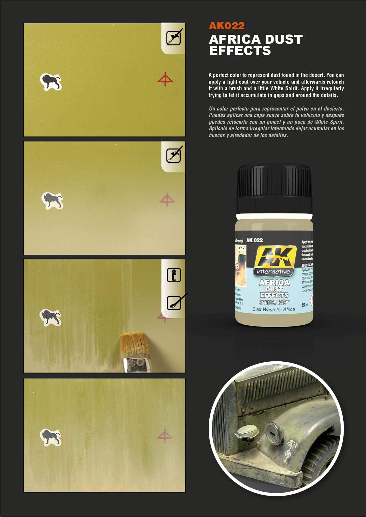 Applying AK022 Africa Dust Effects enamel on model vehicle to create dusty accumulations for realistic weathering.