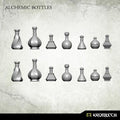 3D render of 14 Kromlech Alchemic Bottles showing 7 unique potion flask shapes in two rows
