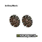Side view of Kromlech Artillery Wheels showing both spiked and treaded wheel profiles