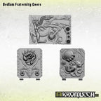 Kromlech Bedlam Fraternity Doors three resin decorated door plates front view showing relief detail