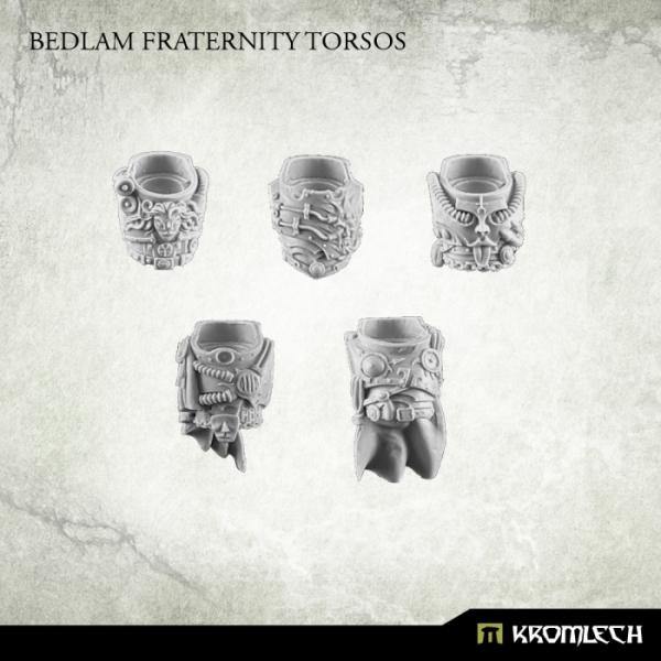 Kromlech Bedlam Fraternity Torsos five unpainted resin pieces front view showing raw sculpt detail