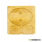 Kromlech KRBT016 HDF sprue sheet showing oval Cathedral base topper and half-section piece before removal