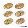 Six Kromlech KRBT020 Cathedral 75x42mm oval base toppers each with unique engraved gothic pattern on natural HDF