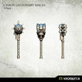 3D render of 3 Kromlech Chaos Legionary Maces showing front view of resin two-handed weapons in 3 unique patterns