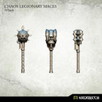 3D render of 3 Kromlech Chaos Legionary Maces showing front view of resin two-handed weapons in 3 unique patterns