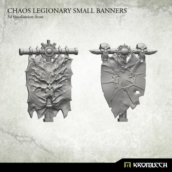 3D render of 2 Kromlech Chaos Legionary Small Banners showing front view of both unique patterns