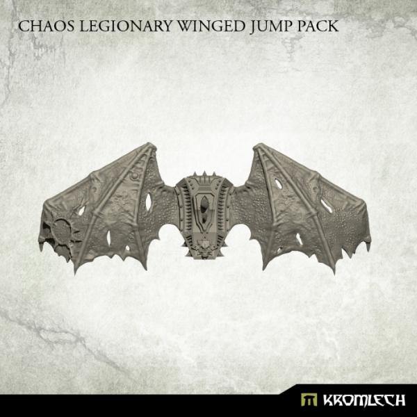 3D render front view of Kromlech Chaos Legionary Winged Jump Pack showing bat-wing design