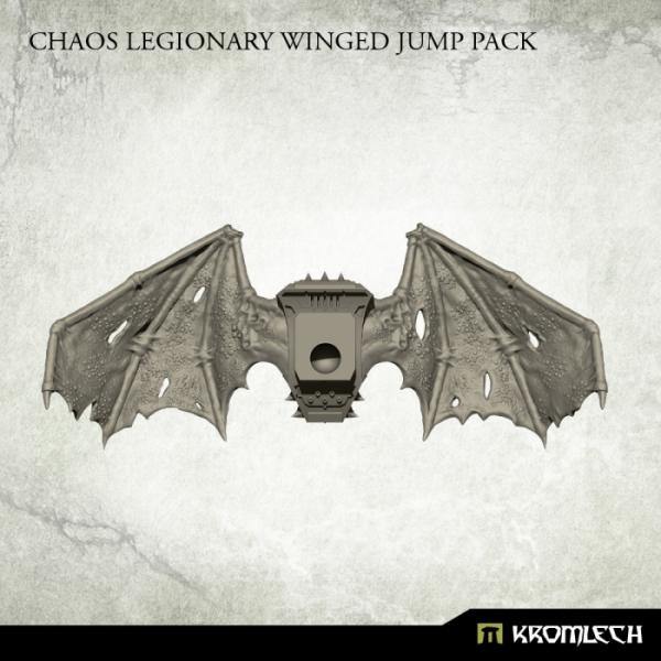 3D render rear view of Kromlech Chaos Legionary Winged Jump Pack showing thruster and wing detail