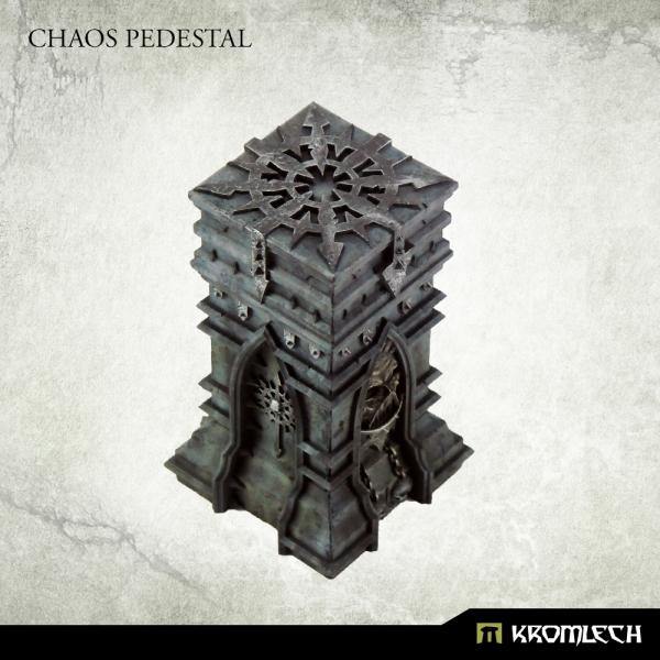 Painted Kromlech Chaos Pedestal front view showing eightfold star relief and gothic column detail