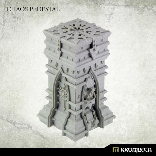 Painted Kromlech Chaos Pedestal with miniature statue on top showing scale reference