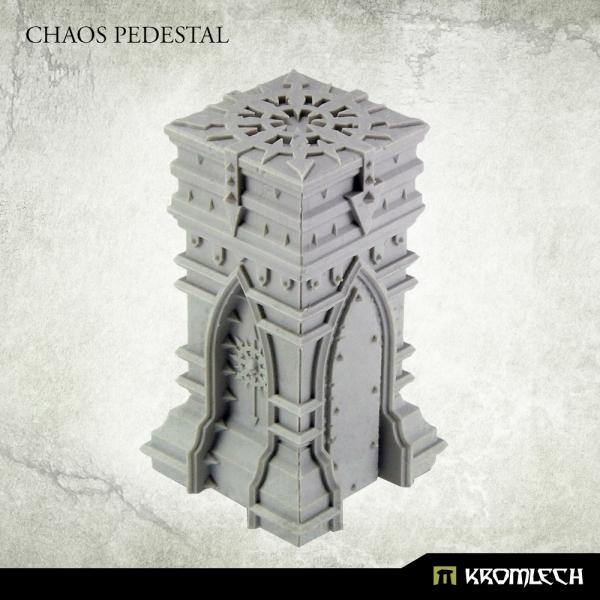 Painted Kromlech Chaos Pedestal rear view showing chaos reliefs and column texture