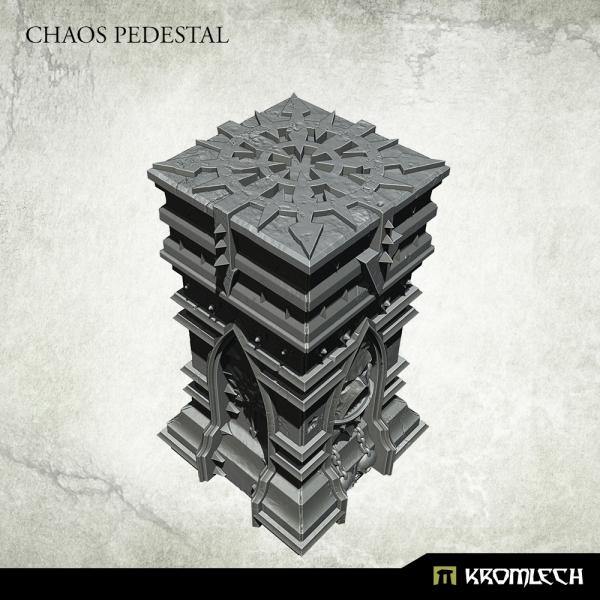 Unpainted resin Kromlech Chaos Pedestal components on cutting mat before assembly