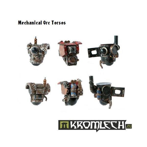 Older photo: six painted mechanical torsos from front and back