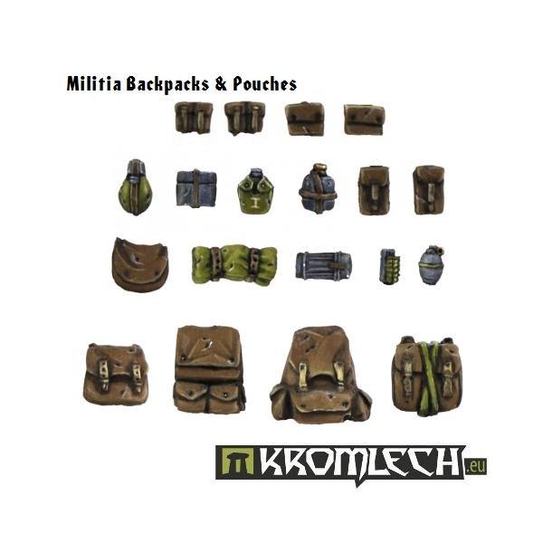 Older photo: one of each painted backpack, pouch, canteen and blanket design