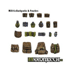 Older photo: one of each painted backpack, pouch, canteen and blanket design