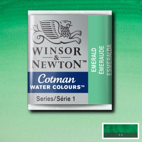 Winsor & Newton Half Pan Emerald Cotman Watercolour - Hobby Heaven
