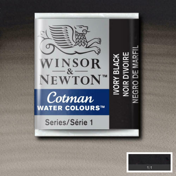 Winsor & Newton Half Pan Ivory Black Cotman Watercolour - Hobby Heaven