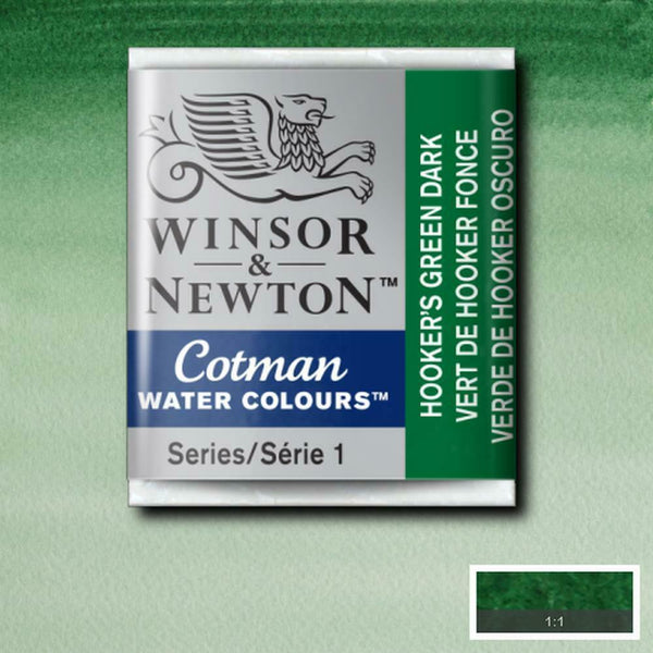 Winsor & Newton Half Pan Hookers Green Dark Cotman Watercolour - Hobby Heaven