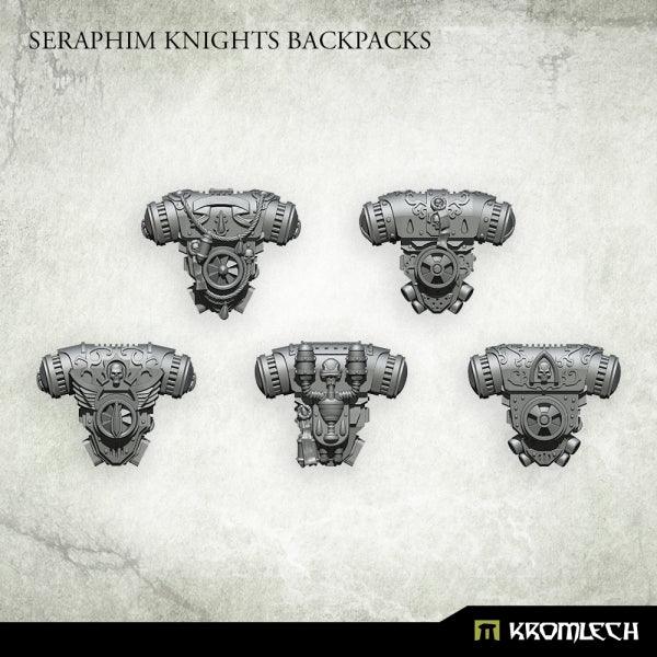 The same five backpacks unpainted in dark grey, each with twin exhaust cylinders and a cog plate
