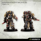 Two painted legionaries seen from behind wearing Seraphim Knights backpacks, on round bases