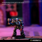 A single painted legionary with a Seraphim Knights head, photographed on a gaming board under blue light